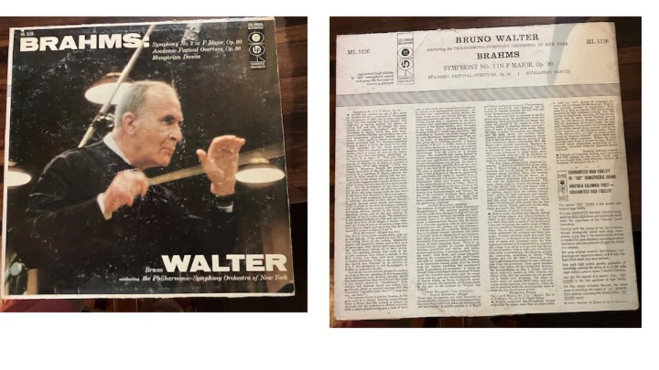Brahms Symphony No. 3 F Major Bruno Walter Classical LP 33 RPM Record Columbia - Image 1 of 1