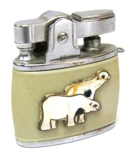 Globe Japan Polar Bears? Enamel Emblem Pot Belly Small Vintage Cigarette Lighter - Picture 1 of 11