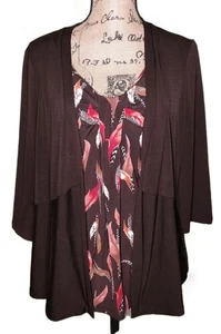 East 5th - Chocolate w/Pink Feather Print 2-Fer Style Tunic - Women's Large - Bild 1 von 4
