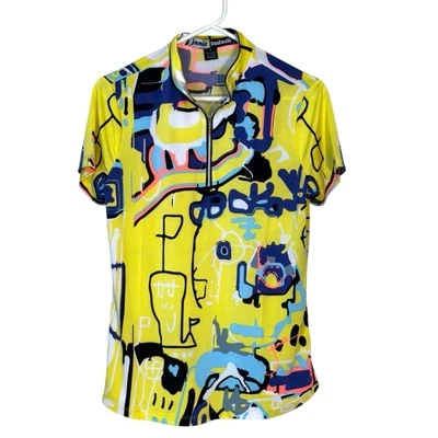 Jamie Sadock Women’s Quarter Zip Golf Shirt Yellow Abstract Pickleball Medium - Image 1 of 4