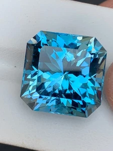32 Carats Exquisite Asscher Cut Natural Electric Blue Topaz, Size - 17.2x12.6mm, - Picture 1 of 8