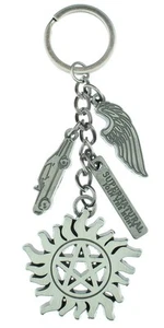 Supernatural Metal Keychain Ring With Anti-Possession 67' Impala Angel Wing - Picture 1 of 1