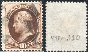 US Scott #161, used 10 cent Jefferson stamp with fancy cancel - Picture 1 of 1