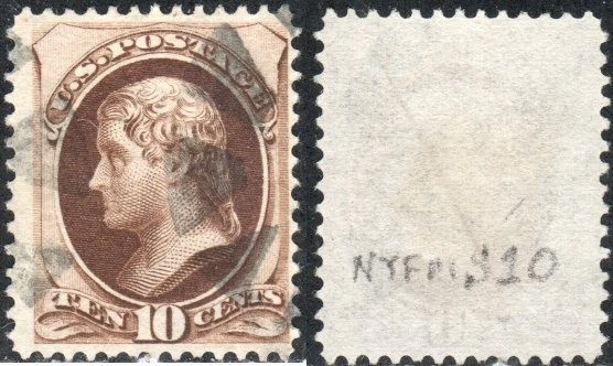 US Scott #161, used 10 cent Jefferson stamp with fancy cancel - Image 1 of 1