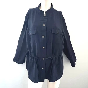 J Jill Wearever Collection XL Navy Drawstring Waist Shirt Career Office Casual - Picture 1 of 8