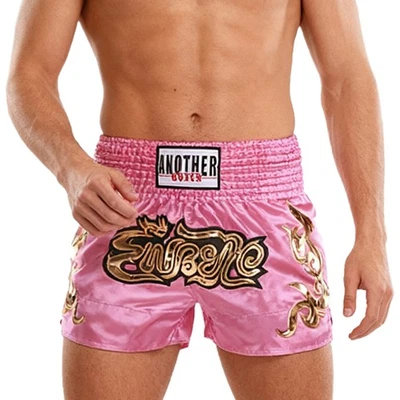 Pantalones cortos de entrenamiento con letras metálicas para hombre artes marciales trotar satinado Foto 1 de 4