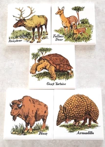 H & R Johnson Ceramic Art Tiles Wildlife Animals England 4 1/4" Set of 5 Vintage - Picture 1 of 9