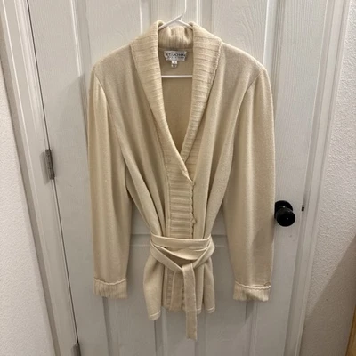 St. John Collection Belted Cashmere Cardigan Sweater Size XL Ivory - Image 1 of 4