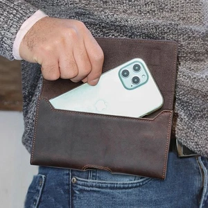 Men Genuine Leather Waist Bag Cell Phone Holster Belt Loop Case Cover Wallet New - Picture 1 of 14