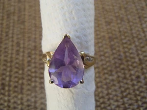 Anillo JCM Jacmel Mauritus Oro Amarillo 10k Amatista Pera 3.10g Talla 6.75 - Imagen 1 de 17