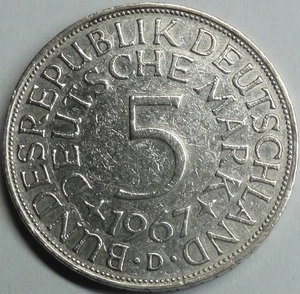 5,- DM - 1967 D SILBER Heiermann /Silberadler ss/ vz / vf/xf mit Kapsel - Picture 1 of 4