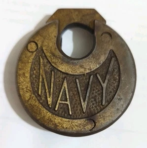 US Navy Padlock Round Antique Metal Brass No Key VTG - Picture 1 of 8