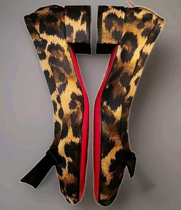 Christian Louboutin Flats Mamaflirt Leopard Print Satin Red Soles EU37 US7 Read - Picture 1 of 12