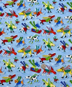 Nancy Wolff Designs Fabric - Dogs & Cats on Skates Sleds Novelty Print 2 yds - Picture 1 of 2