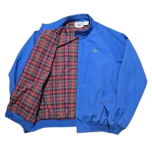 Vtg 70s IZOD Lacoste Jacket Size XL Blue Harrington Bomber Plaid Lined Zip - Picture 1 of 24