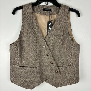Damen Fischgrät Trägertop braun Gr. L Weste asymmetrisch Knöpfe Neu mit Etikett adrett - Bild 1 von 8