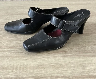 Vtg Black Leather Kitten Heels Buckle Slip On Sz 7 *Read Witchy Whimsygoth - Image 1 of 4