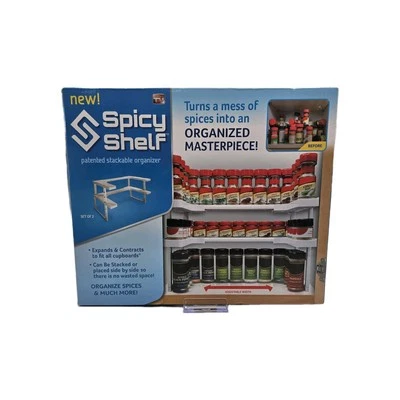 Juego organizador apilable de estante picante de dos estantes blancos ajustables - Nuevo en caja Foto 1 de 4