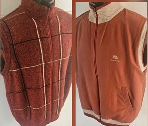 VTG PIERRE BALMAIN Paris Reversible Lambs Wool Windowpane Brick Red Mens L Vest - Picture 1 of 18