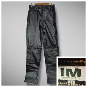 Pantalone pelle uomo internazionale 32x35 nero orlo grezzo vita alta biker India - Foto 1 di 11