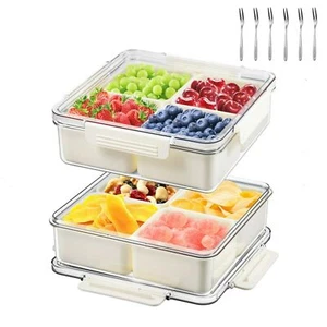 2Pack Veggie Tray with Lid for Fridge, Snackle Box Container for Party, 4 Com... - Picture 1 of 6