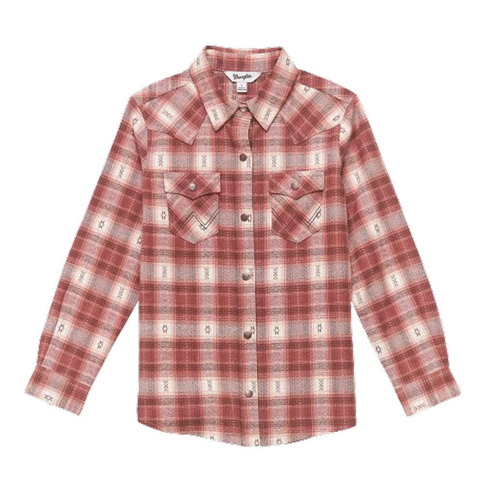 112353034 Wrangler Girls Long Sleeve Western Snap Shirt Jacket - Burgundy NEW - Image 1 of 1