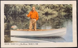 Werbepostkarte ~ Mann Angeln im Boot mit JOHNSON SEE PFERD Außenbordmotor - Bild 1 von 2
