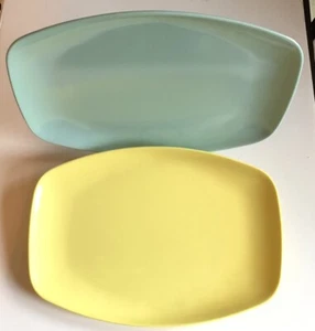 Vintage Windsor Melmac Stetson Platter Plate Pair MCM Aqua & Yellow Green USA - Picture 1 of 12