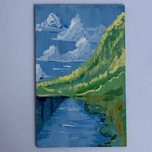1:12 Maßstab Gemälde auf Holz ""Wasser & Himmel 1 3/4"" x 2 3/4"" Puppenhaus Kunst - Bild 1 von 5
