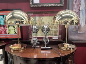 Pair Of Modernist 2 Bulb Chrome Hoop  Table Lamps - Picture 1 of 4