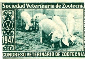 Poster Stamp Label 1947 CONGRESO VETERINARIO DE ZOOTECNIA Veterinary Conference - Picture 1 of 2