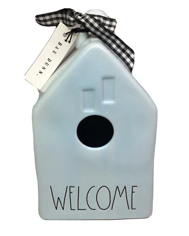 Rae Dunn Birdhouse WELCOME Square Ceramic Light Blue Artisian Collection 9” Cover