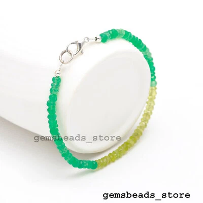 Bracciale con perline A+ onice verde naturale + peridoto bellissimo Rondelle ... - Immagine 1 di 4