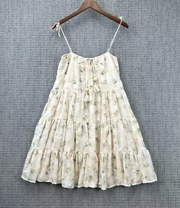 Storia Mini Dress Womens Size M Cream Sleeveless Floral Tiered Eyelet Lined - Picture 1 of 13