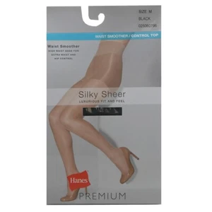 Hanes Women's Waist Smoother Pantyhose – Black, Medium, Control Top - Picture 1 of 2