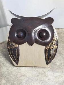 Encantadora escultura de búho de metal y madera Pier 1 - decoración rústica del hogar - Imagen 1 de 10