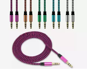 1-5m Nylon Jack Aux Cable 3.5 mm to 3.5mm Audio Cable Male-Male Gold Plug A34 NN - Foto 1 di 6