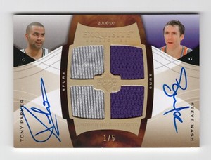 2006-07 Exquisite STEVE NASH TONY PARKER Dual Auto Jersey Card #d 1/5 RARE HOF