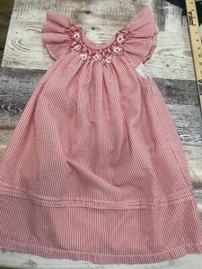 Beautiful Red & White Striped Smocked Dress Size 6 Handmade - Picture 1 of 8