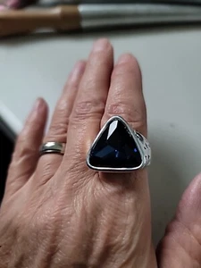Blue Crystal trillion triangle ring uno de 50 style size 9.25 - Picture 1 of 9