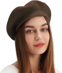 Wool Beret Hat French Beret Cap Winter Artist Painter Hat Solid Color for Women - Picture 1 of 6