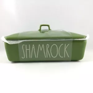 Rae Dunn Green Ceramic SHAMROCK Lidded Serving Baking Dish St. Patrick’s NIB - Picture 1 of 3