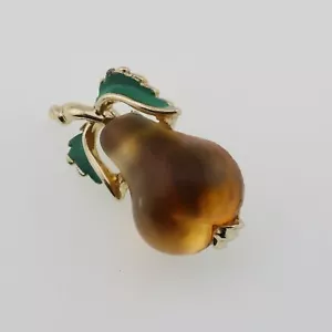 Vintage Glas & Emaille Birne Obst Pin - Bild 1 von 3
