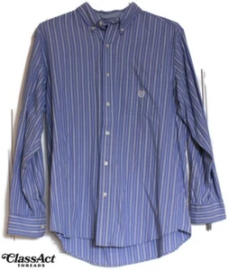 Chaps Shirt Mens Blue Striped Easy Care Cotton Blend Button Front Long Sleeve L - Picture 1 of 4