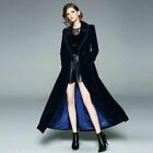 Womens Blue Velvet Slim Swing Maxi Overcoat Elegant Coat Full Length Dress Long