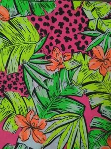 1/2 Yard (23") Tropical Neon Bright Palm Frond Pink Cheetah Fabric Screen Print - Picture 1 of 3