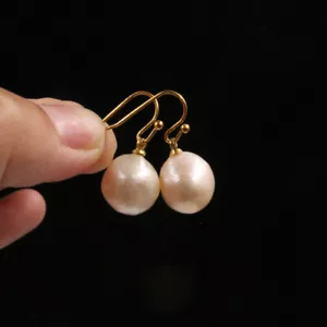 12-13 mm pink Baroque pearl 18k ear stud Chic Cultured Flawless earrings - Picture 1 of 3
