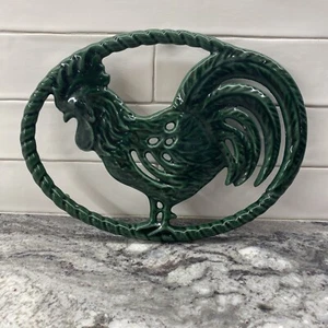 Green Glazed Wrought Iron Rooster Trivet - Picture 1 of 4