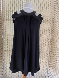 ladies unique shoulder detail Floaty black evening party dress size 10 Nwt - Picture 1 of 7
