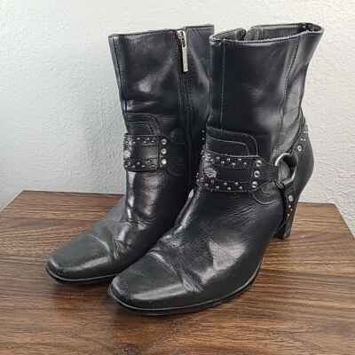 Womens Harley Davidson Studded Black Boots With Heel Size 7 - Image 1 of 4